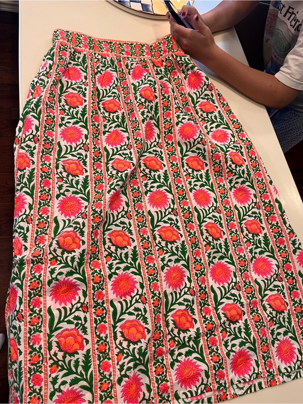 Floral Pink & Green Midi Skirt